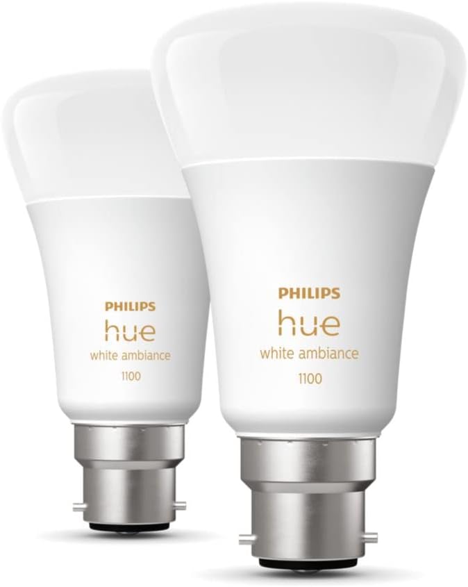 Philips Hue White & Colour Ambiance Smart Bulb Twin Pack LED [B22 Bayonet Cap] - 1100 Lumens (75W Equivalent). Works with Alexa, Google Assistant and Apple Homekit, 2 Count (Pack of 1)