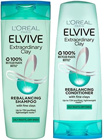 L'Oreal Elvive Extraordinary Clay Rebalancing Shampoo (400ml) & Conditioner (300ml) Set for Dry Roots & Dry Ends