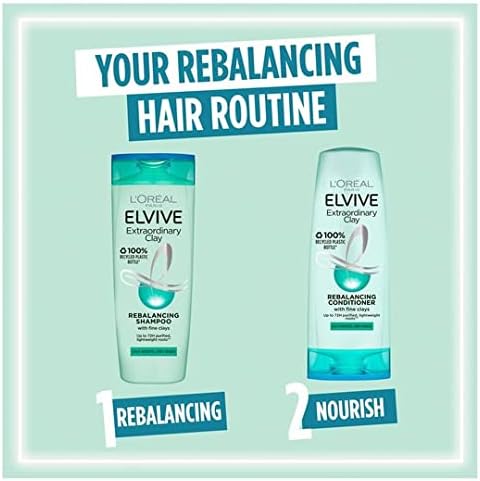 L'Oreal Elvive Extraordinary Clay Rebalancing Shampoo (400ml) & Conditioner (300ml) Set for Dry Roots & Dry Ends