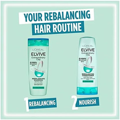 L'Oreal Elvive Extraordinary Clay Rebalancing Shampoo (400ml) & Conditioner (300ml) Set for Dry Roots & Dry Ends