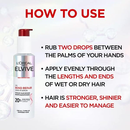 L'Oreal Paris Elvive Bond Repair Conditioner, for Damaged Hair, for Deep Repair, Bonding Hair Care, 150ml