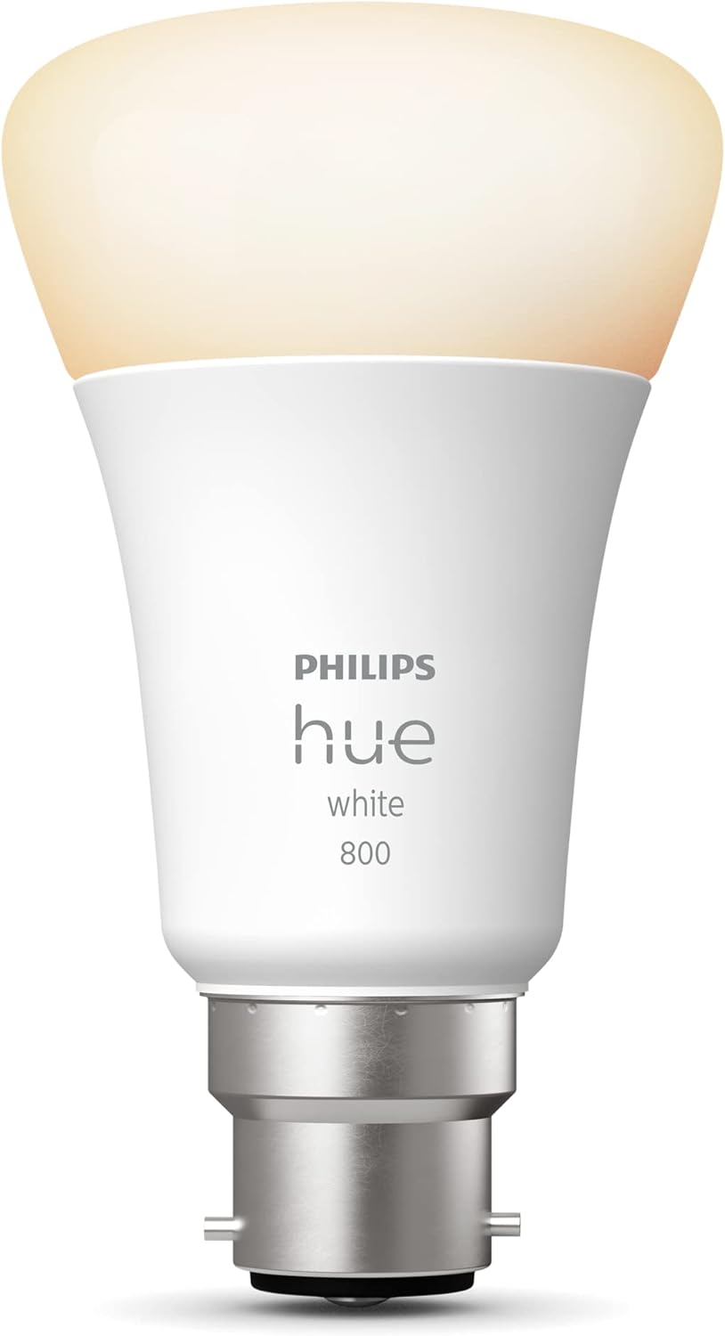 Philips Hue White LED Smart Light Bulb 1 Pack [B22 Bayonet Cap] Warm White - for Indoor Home Lighting, Compatible with Amazon Alexa Devices