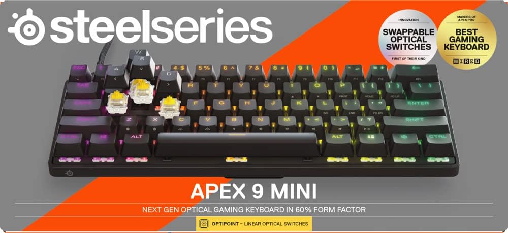 SteelSeries Apex 9 TKL - Mechanical Gaming Keyboard – Optical Switches – 2-Point Actuation – Compact Esports Tenkeyless Form Factor – Hotswappable Switches - English QWERTY Layout