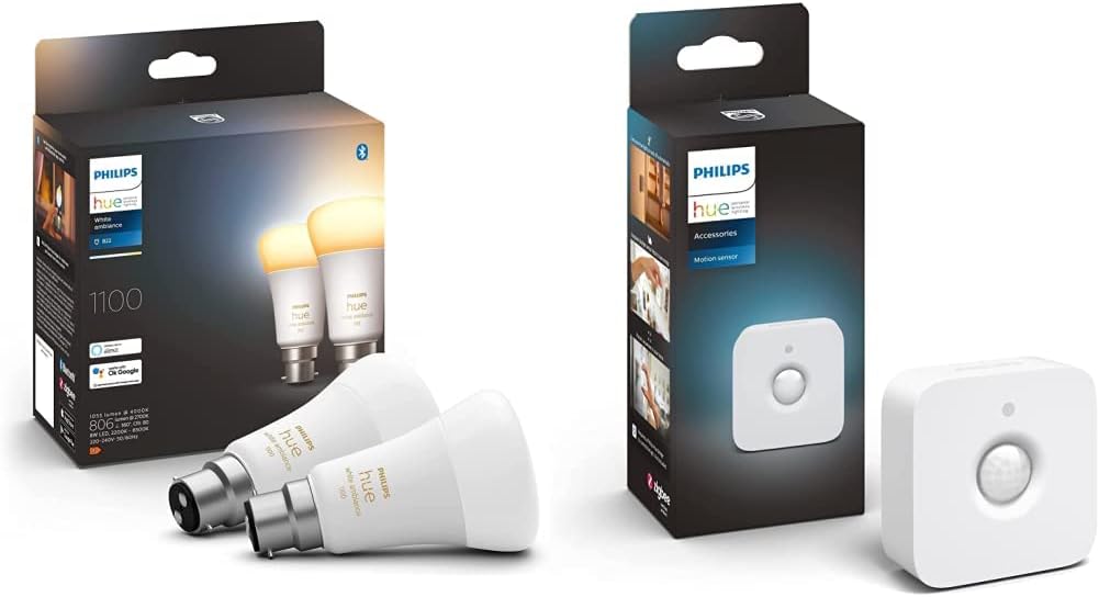 Philips Hue White & Colour Ambiance Smart Bulb Twin Pack LED [B22 Bayonet Cap] - 1100 Lumens (75W Equivalent). Works with Alexa, Google Assistant and Apple Homekit, 2 Count (Pack of 1)