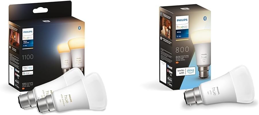 Philips Hue White & Colour Ambiance Smart Bulb Twin Pack LED [B22 Bayonet Cap] - 1100 Lumens (75W Equivalent). Works with Alexa, Google Assistant and Apple Homekit, 2 Count (Pack of 1)