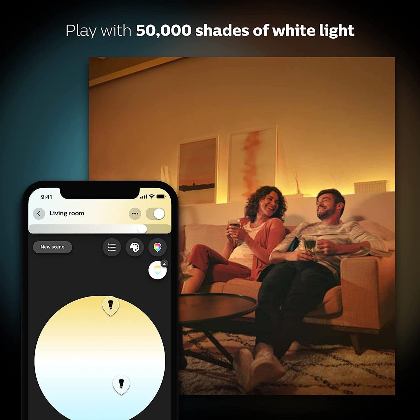 Philips Hue White and Colour Ambiance Smart Light Bulb 2 Pack 75W - 1100 Lumen [E27 Edison Screw] With Bluetooth. Works with Alexa, Google Assistant and Apple Homekit