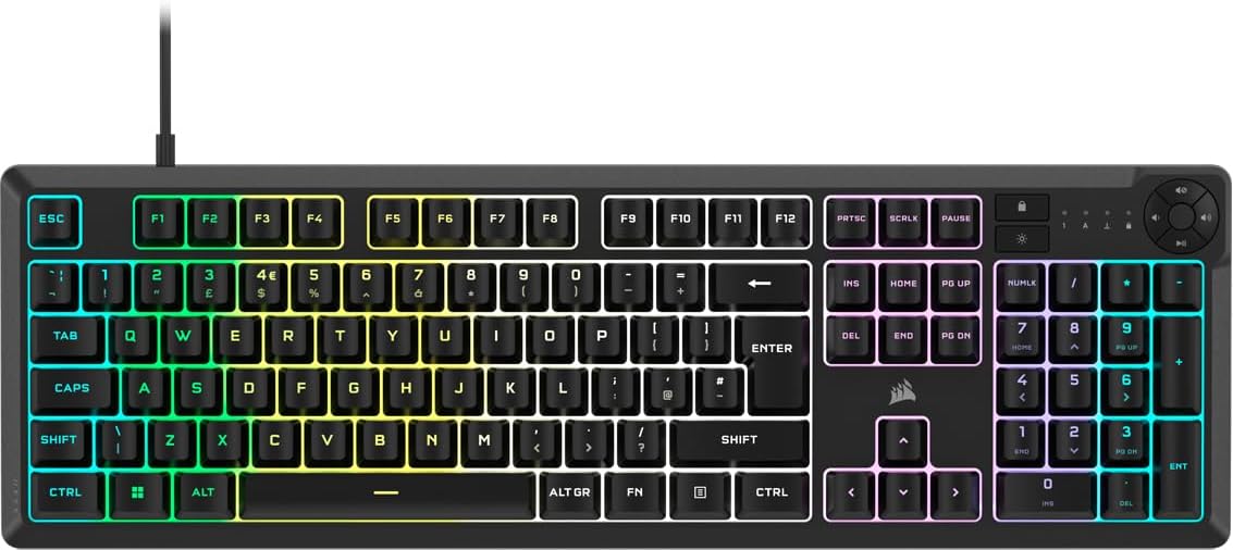 CORSAIR K55 RGB PRO Membrane Wired Gaming Keyboard – IP42 Dust and Spill-Resistant – 6 Macro Keys with Elgato Integration – iCUE Compatible – QWERTY UK – PC, Mac, Xbox – Black