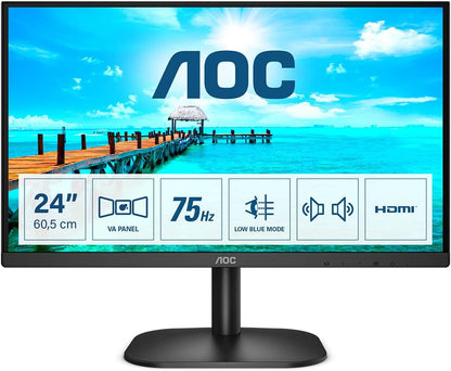 AOC 23.8 Inch 24B3HM/01 Monitor | 1920 x 1080 | 75Hz | FreeSync, Low Blue light, Flicker Free, Frameless design | 250 cd/m | HDMI, VGA