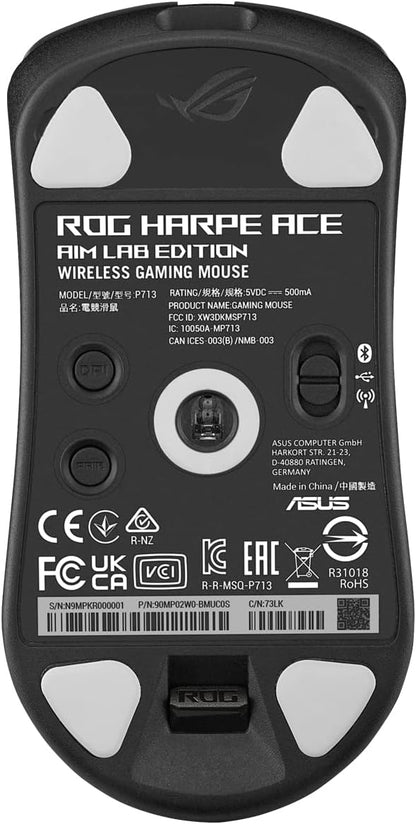 Asus ROG Harpe Ace Aim Lab Edition Wireless Gaming Mouse, 54 g Lightweight, 2.4GHz RF, Bluetooth, 36K DPI Sensor, 5 Buttons, ROG SpeedNova, ROG Omni Receiver, Esports & FPS Gaming, Black