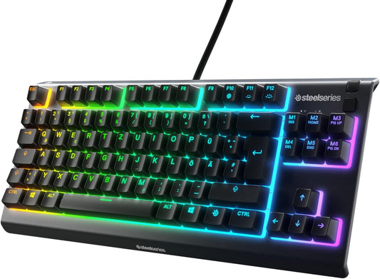 SteelSeries Apex 3 TKL - RGB Gaming Keyboard - Tenkeyless Compact Esports Form Factor - 8-Zone RGB Illumination - IP32 Water & Dust Resistant - English QWERTY Layout , Black