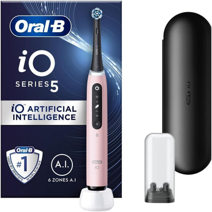 Oral-B iO5 Electric Toothbrushes For Adults, 1 Toothbrush Head & Travel Case, 5 Modes With Teeth Whitening, UK 2 Pin Plug, Pink