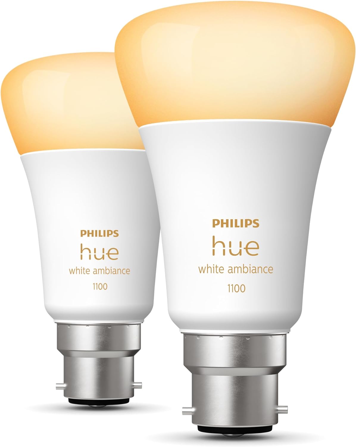 Philips Hue White & Colour Ambiance Smart Bulb Twin Pack LED [B22 Bayonet Cap] - 1100 Lumens (75W Equivalent). Works with Alexa, Google Assistant and Apple Homekit, 2 Count (Pack of 1)