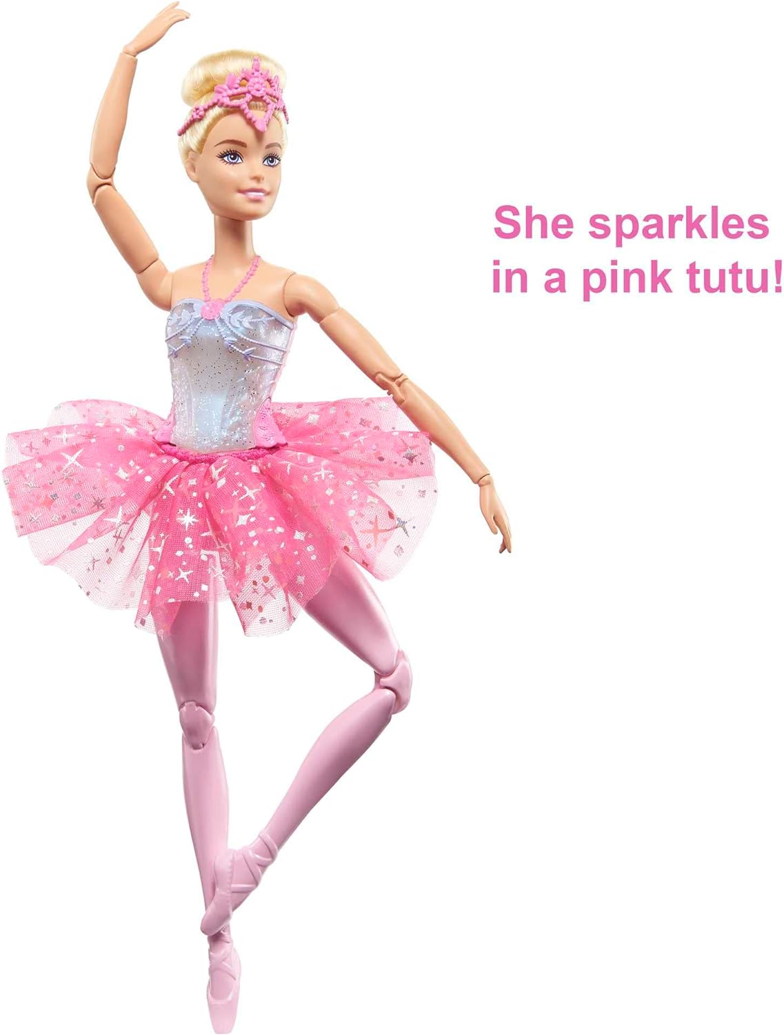 Barbie Dreamtopia Twinkle Lights Ballerina Doll with Blonde Hair & Light-Up Feature Wearing Royal Headband & Pink Tutu, HLC25