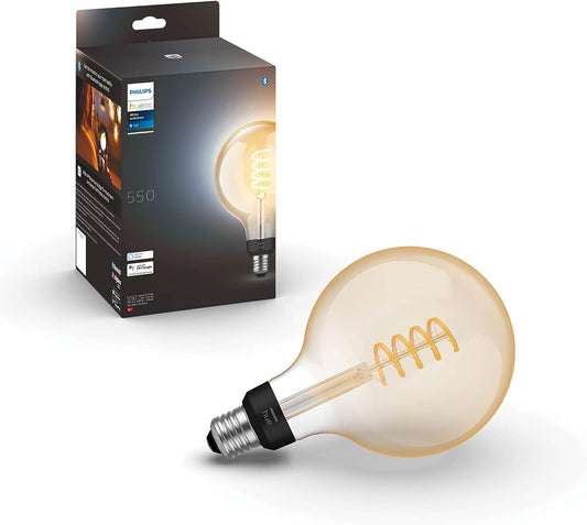 Philips Hue White Ambiance Filament Single Smart LED Globe [E27 Edison Screw] - 550 Lumens. Works with Alexa, Google Assistant and Apple Homekit