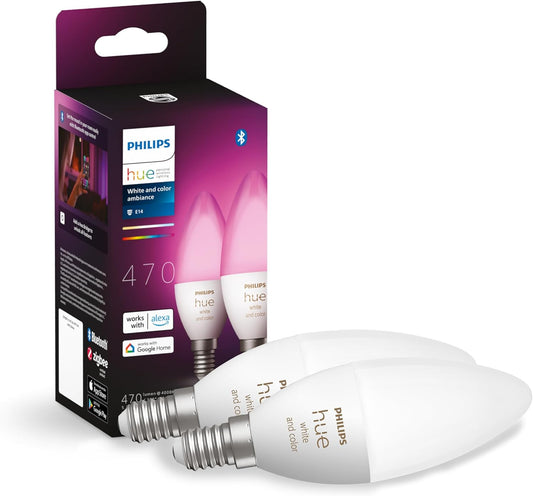 Philips Hue 5.3W B39 E14 Colour Smart LED 2-Pack Bulbs