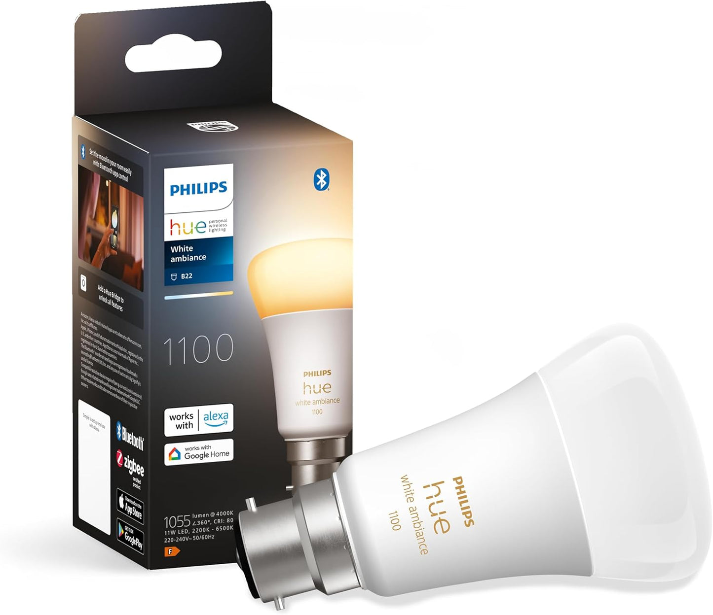 Philips Hue White and Colour Ambiance Smart Light Bulb 2 Pack 75W - 1100 Lumen [E27 Edison Screw] With Bluetooth. Works with Alexa, Google Assistant and Apple Homekit