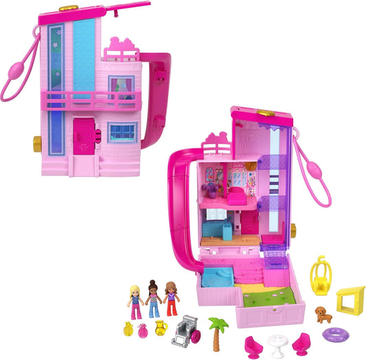 Polly Pocket Monster High Playset with 3 Micro Dolls & 10 Accessories, Opens to High School, Collectible Travel Toy with Storage, HVV58