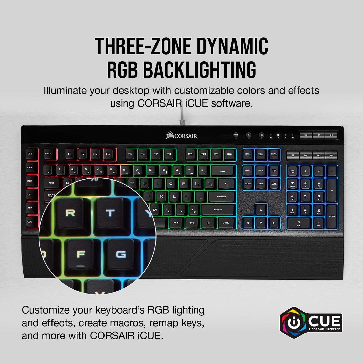 CORSAIR K55 RGB PRO Membrane Wired Gaming Keyboard – IP42 Dust and Spill-Resistant – 6 Macro Keys with Elgato Integration – iCUE Compatible – QWERTY UK – PC, Mac, Xbox – Black