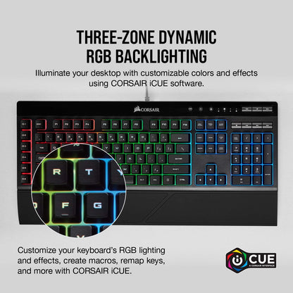 CORSAIR K55 RGB PRO Membrane Wired Gaming Keyboard – IP42 Dust and Spill-Resistant – 6 Macro Keys with Elgato Integration – iCUE Compatible – QWERTY UK – PC, Mac, Xbox – Black