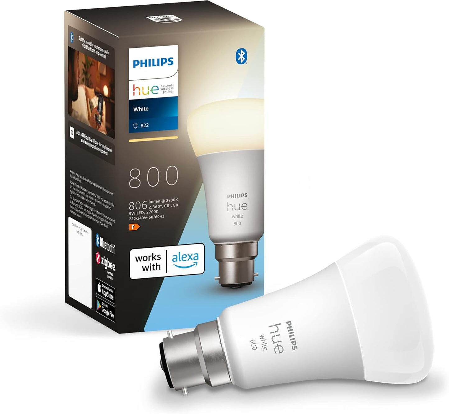 Philips Hue White & Colour Ambiance Smart Bulb Twin Pack LED [B22 Bayonet Cap] - 1100 Lumens (75W Equivalent). Works with Alexa, Google Assistant and Apple Homekit, 2 Count (Pack of 1)