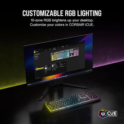 CORSAIR K55 RGB PRO Membrane Wired Gaming Keyboard – IP42 Dust and Spill-Resistant – 6 Macro Keys with Elgato Integration – iCUE Compatible – QWERTY UK – PC, Mac, Xbox – Black