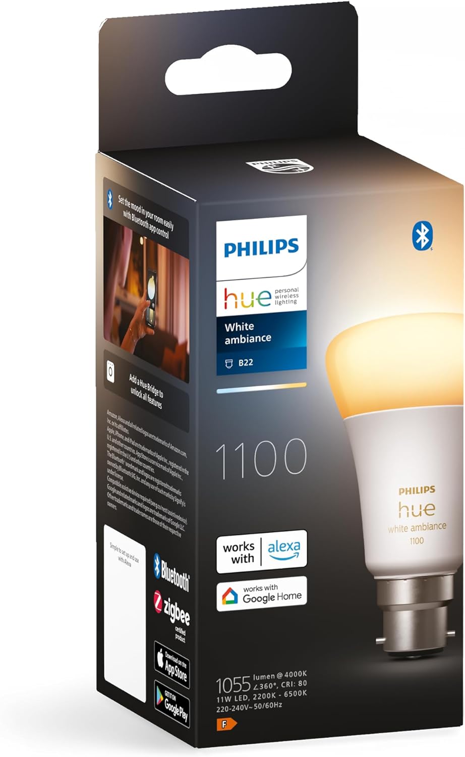 Philips Hue White and Colour Ambiance Smart Light Bulb 2 Pack 75W - 1100 Lumen [E27 Edison Screw] With Bluetooth. Works with Alexa, Google Assistant and Apple Homekit