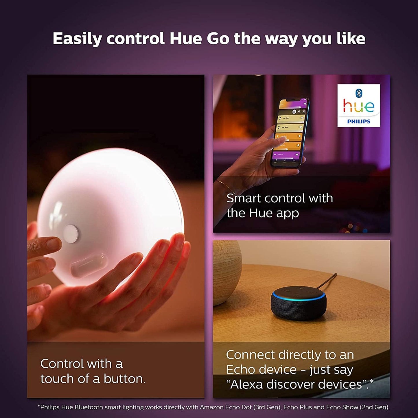 Philips Hue Go 2.0 White & Colour Ambiance Smart Portable Light with Bluetooth, Works with Alexa and Google Assistant (Pack of 1)