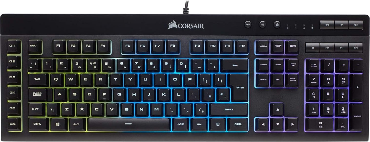 Corsair K55 CORE RGB Membrane Wired Gaming Keyboard – Quiet, Responsive Switches – Spill Resistance – Ten-Zone RGB – Media Keys – iCUE Compatible – QWERTY UK – PC, Mac – Black