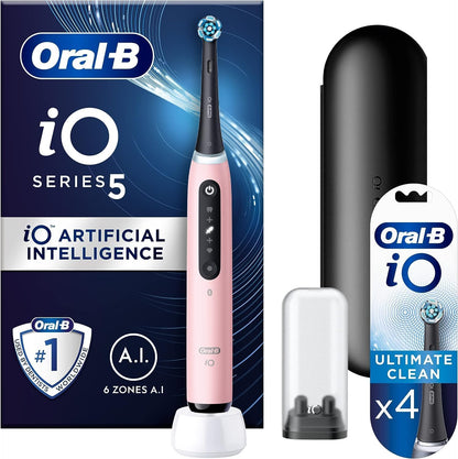 Oral-B iO5 Electric Toothbrushes For Adults, 1 Toothbrush Head & Travel Case, 5 Modes With Teeth Whitening, UK 2 Pin Plug, Pink