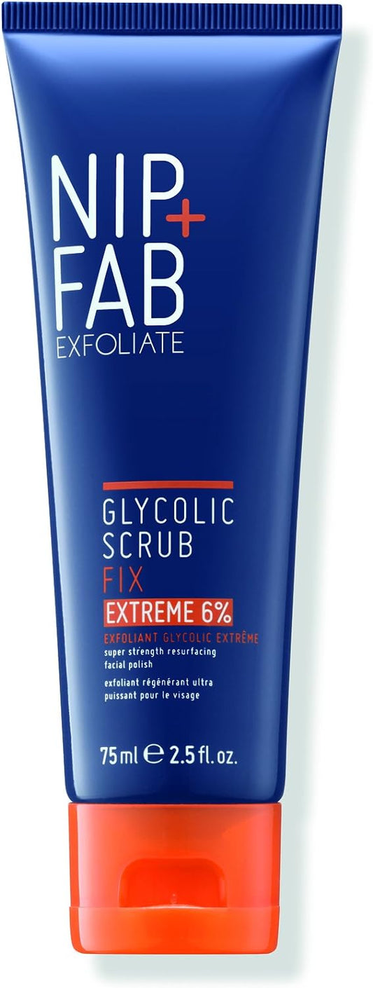 Nip + Fab Glycolic Acid Fix Face Scrub Extreme with Salicylic Acid, Aloe Vera AHA/BHA Exfoliating Facial Cleanser Polish for Refining Pores Skin Brightening, 75 ml