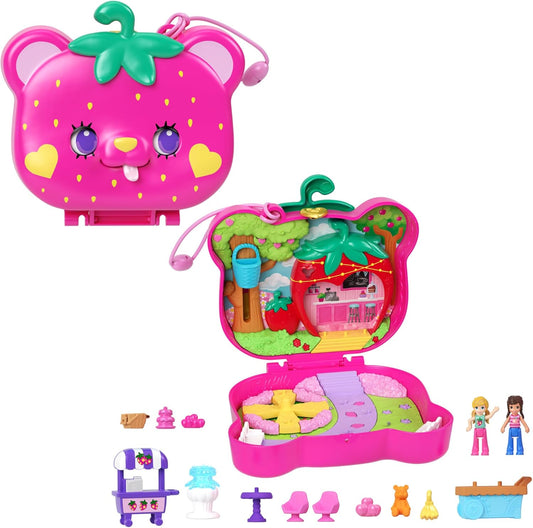 Polly Pocket Dolls and Playset, Travel Toy with Fidget Exterior, Seaside Puppy Ride Compact with 11 Accessories, HRD36