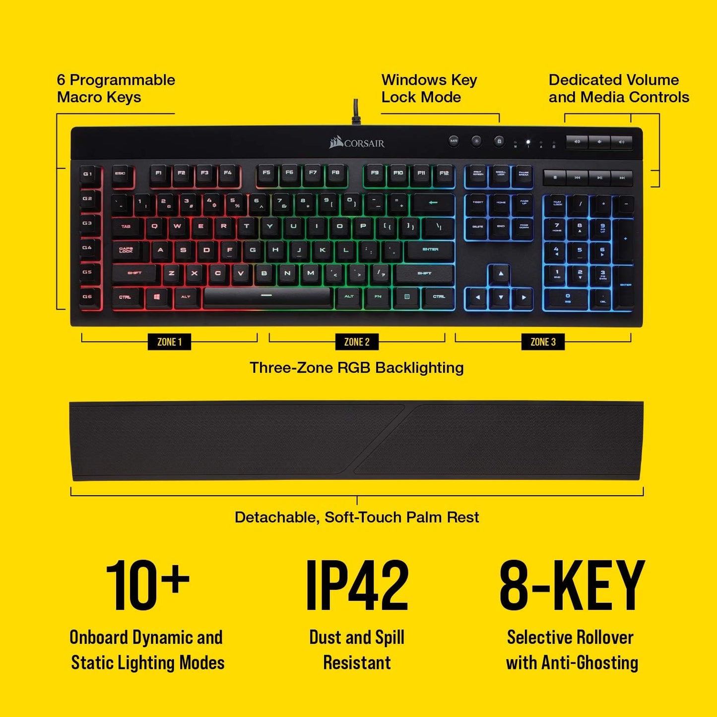 CORSAIR K55 RGB PRO Membrane Wired Gaming Keyboard – IP42 Dust and Spill-Resistant – 6 Macro Keys with Elgato Integration – iCUE Compatible – QWERTY UK – PC, Mac, Xbox – Black