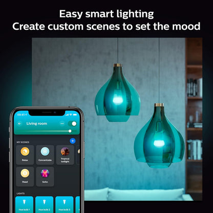 Philips Hue White and Colour Ambiance Smart Light Bulb 2 Pack 75W - 1100 Lumen [E27 Edison Screw] With Bluetooth. Works with Alexa, Google Assistant and Apple Homekit