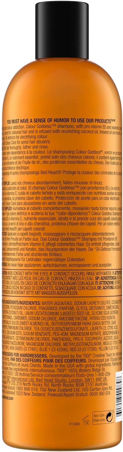 Bed Head by TIGI | Colour Goddess Shampoo and Conditioner Set | Professional Hair Treatment For Coloured Hair | Nourishing And Moisturising | 750 ml (Pack of 2)