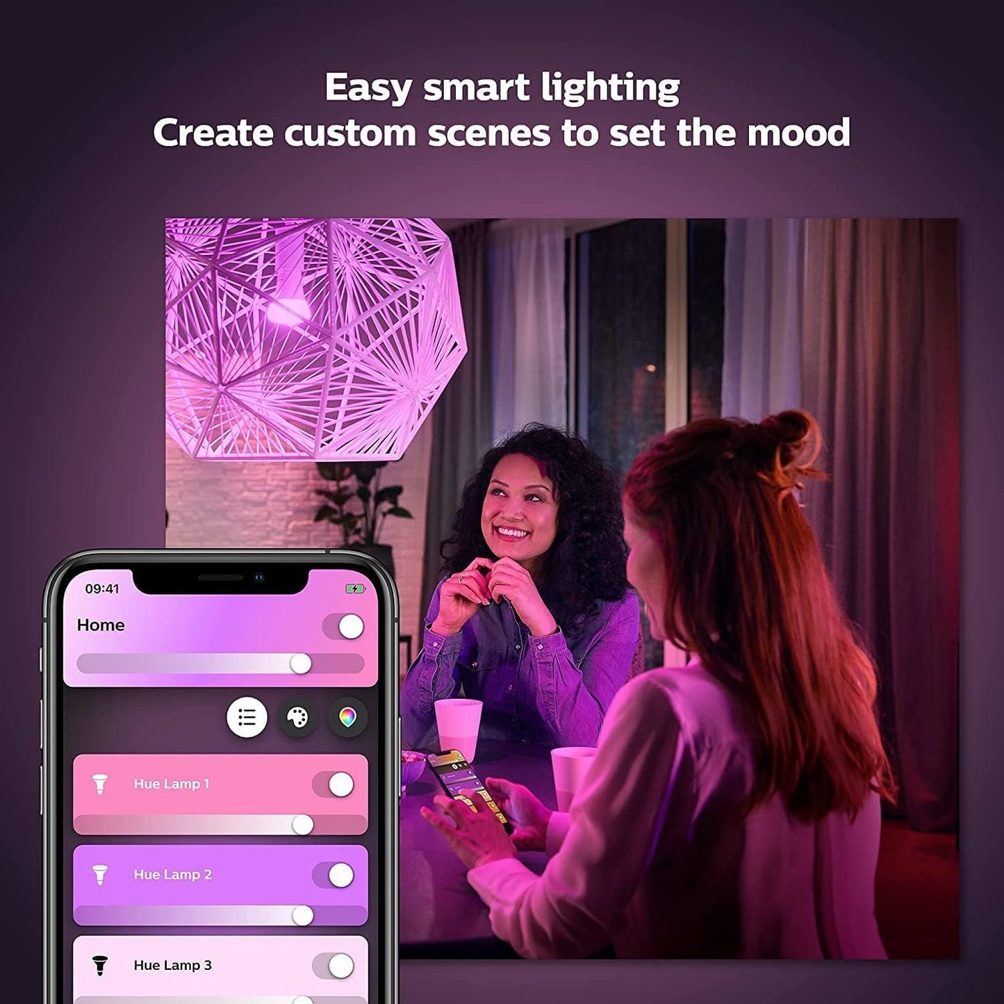 Philips Hue White & Colour Ambiance Smart Bulb Twin Pack LED [B22 Bayonet Cap] - 1100 Lumens (75W Equivalent). Works with Alexa, Google Assistant and Apple Homekit, 2 Count (Pack of 1)