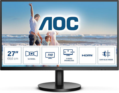 AOC 23.8 Inch 24B3HM/01 Monitor | 1920 x 1080 | 75Hz | FreeSync, Low Blue light, Flicker Free, Frameless design | 250 cd/m | HDMI, VGA