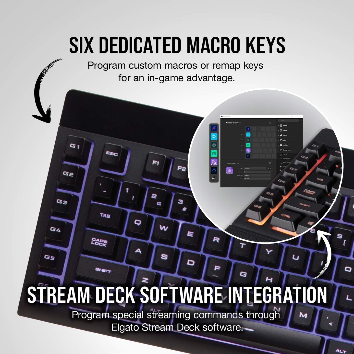 CORSAIR K55 RGB PRO Membrane Wired Gaming Keyboard – IP42 Dust and Spill-Resistant – 6 Macro Keys with Elgato Integration – iCUE Compatible – QWERTY UK – PC, Mac, Xbox – Black