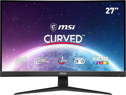 MSI 27 Inch G27C4X Curved Gaming Monitor | 1920 x 1080 | VA Panel | 250Hz | AMD FreeSync Premium | HDR Ready | DisplayPort, HDMI | Wide Color Gamut | Black