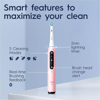 Oral-B iO5 Electric Toothbrushes For Adults, 1 Toothbrush Head & Travel Case, 5 Modes With Teeth Whitening, UK 2 Pin Plug, Pink