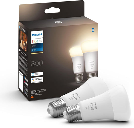 Philips Hue White A60 Smart LED Light Bulb 2 Pack [E27 Edison Screw] for Home Indoor Lighting with Amazon Echo and Alexa