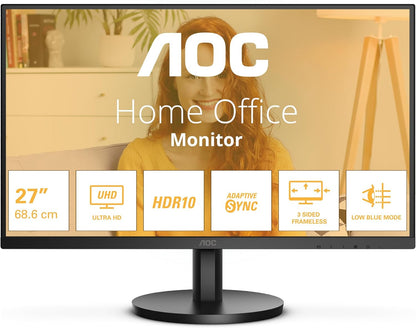 AOC 23.8 Inch 24B3HM/01 Monitor | 1920 x 1080 | 75Hz | FreeSync, Low Blue light, Flicker Free, Frameless design | 250 cd/m | HDMI, VGA