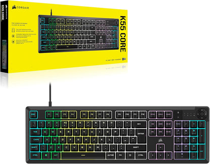 CORSAIR K55 RGB PRO Membrane Wired Gaming Keyboard – IP42 Dust and Spill-Resistant – 6 Macro Keys with Elgato Integration – iCUE Compatible – QWERTY UK – PC, Mac, Xbox – Black