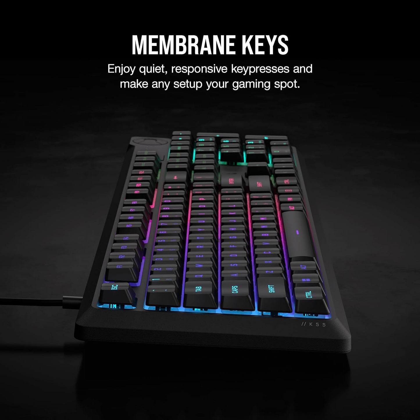 CORSAIR K55 RGB PRO Membrane Wired Gaming Keyboard – IP42 Dust and Spill-Resistant – 6 Macro Keys with Elgato Integration – iCUE Compatible – QWERTY UK – PC, Mac, Xbox – Black