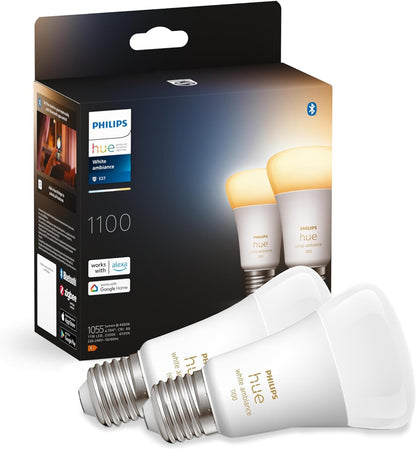 Philips Hue White & Colour Ambiance Smart Bulb Twin Pack LED [B22 Bayonet Cap] - 1100 Lumens (75W Equivalent). Works with Alexa, Google Assistant and Apple Homekit, 2 Count (Pack of 1)