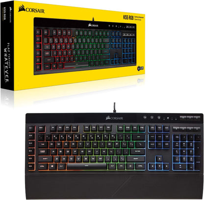 CORSAIR K55 RGB PRO Membrane Wired Gaming Keyboard – IP42 Dust and Spill-Resistant – 6 Macro Keys with Elgato Integration – iCUE Compatible – QWERTY UK – PC, Mac, Xbox – Black