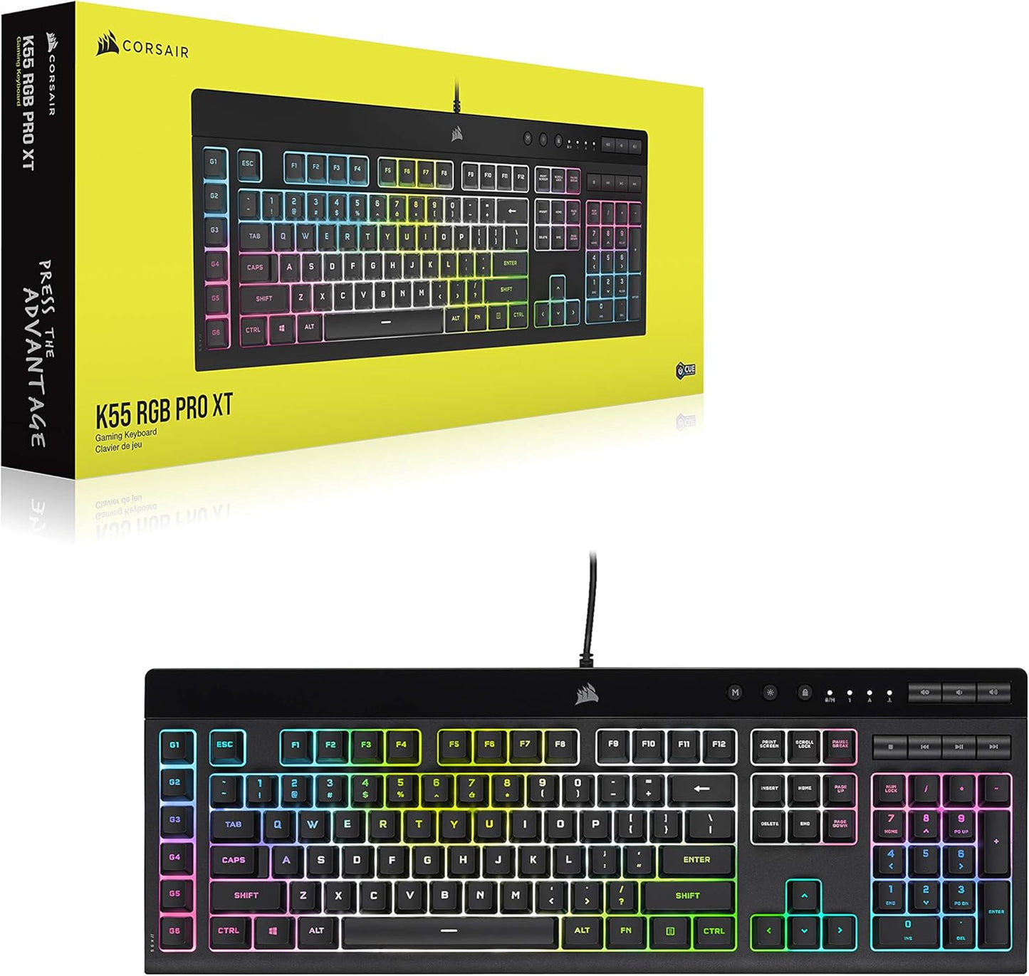 CORSAIR K55 RGB PRO Membrane Wired Gaming Keyboard – IP42 Dust and Spill-Resistant – 6 Macro Keys with Elgato Integration – iCUE Compatible – QWERTY UK – PC, Mac, Xbox – Black