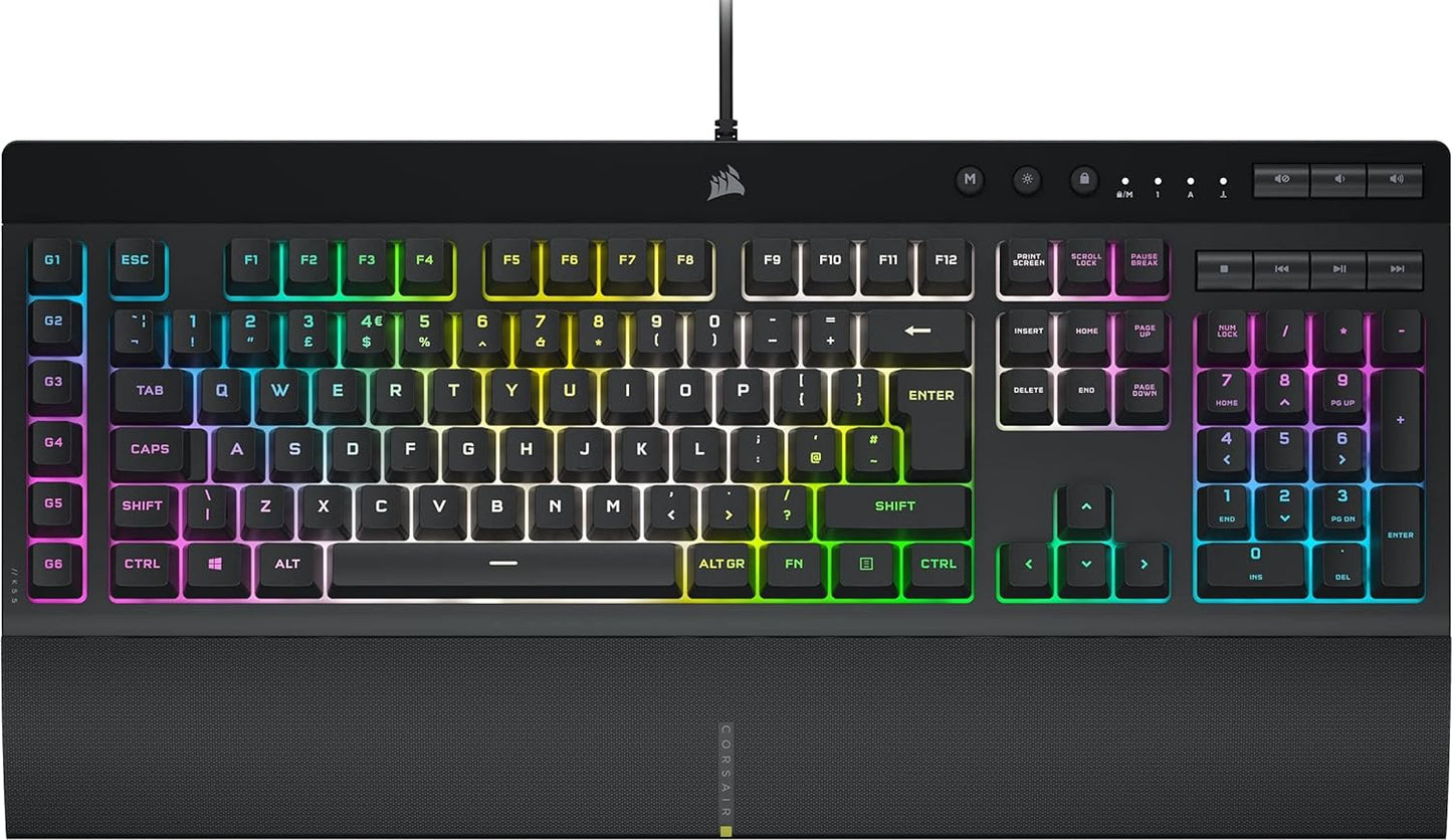 CORSAIR K55 RGB PRO Membrane Wired Gaming Keyboard – IP42 Dust and Spill-Resistant – 6 Macro Keys with Elgato Integration – iCUE Compatible – QWERTY UK – PC, Mac, Xbox – Black