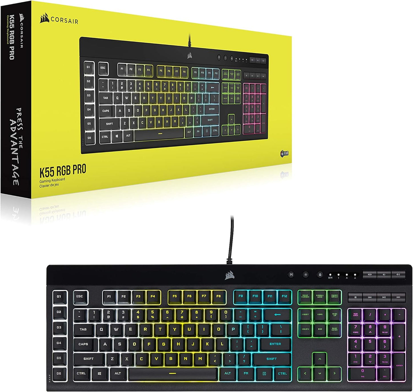 CORSAIR K55 RGB PRO Membrane Wired Gaming Keyboard – IP42 Dust and Spill-Resistant – 6 Macro Keys with Elgato Integration – iCUE Compatible – QWERTY UK – PC, Mac, Xbox – Black