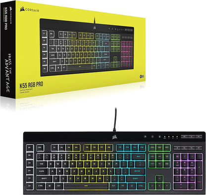 Corsair K55 CORE RGB Membrane Wired Gaming Keyboard – Quiet, Responsive Switches – Spill Resistance – Ten-Zone RGB – Media Keys – iCUE Compatible – QWERTY UK – PC, Mac – Black