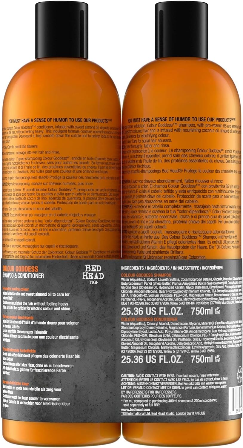 Bed Head by TIGI | Colour Goddess Shampoo and Conditioner Set | Professional Hair Treatment For Coloured Hair | Nourishing And Moisturising | 750 ml (Pack of 2)